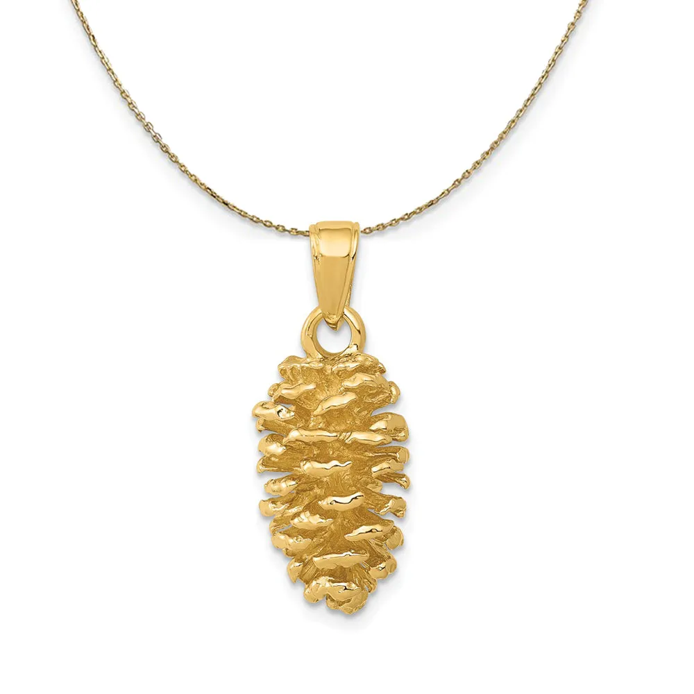 14k Yellow Gold 3D Polished Pinecone Necklace