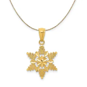 14k Yellow Gold Diamond Cut and Polished Snowflake Necklace