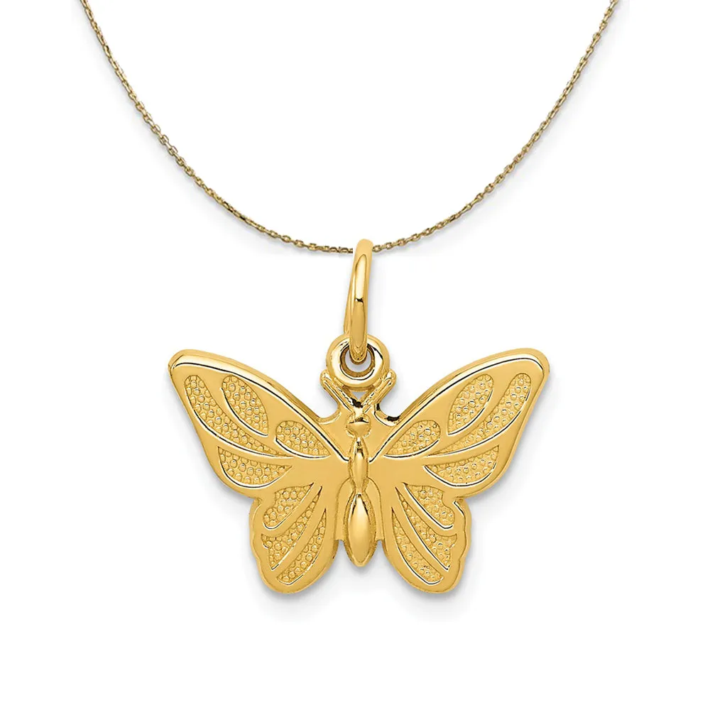 14k Yellow Gold Textured Polished Butterfly (17mm) Necklace