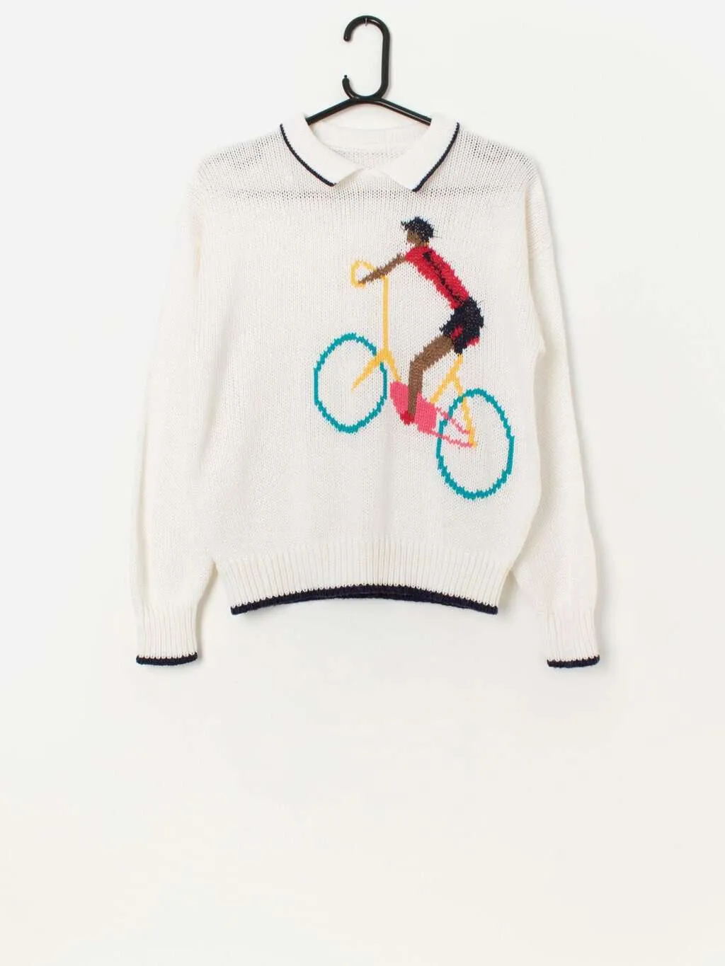 80s vintage collared sweater with cyclist graphic – Medium