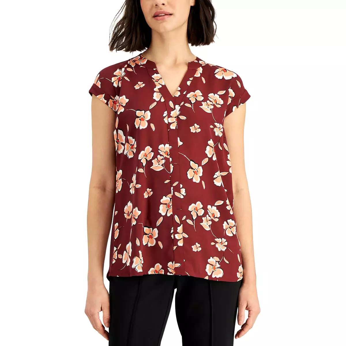 Alfani Womens Floral V-Neck Pullover Top