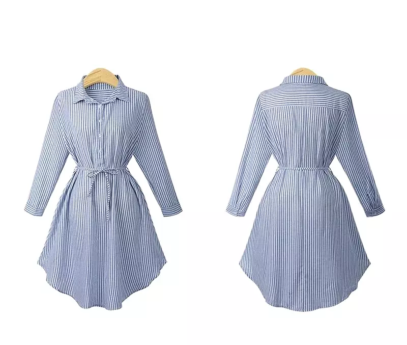 Autumn and winter stripe bandage women casual shirt dress B-42723