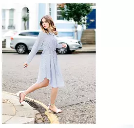 Autumn and winter stripe bandage women casual shirt dress B-42723