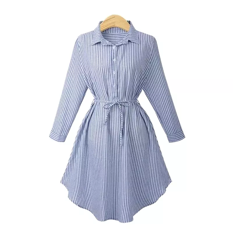 Autumn and winter stripe bandage women casual shirt dress B-42723