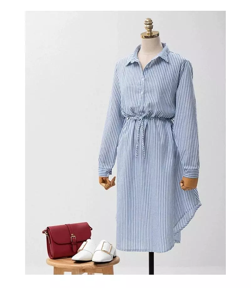 Autumn and winter stripe bandage women casual shirt dress B-42723