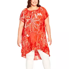 Avenue Womens Plus Floral Print Tie Neck Tunic Top