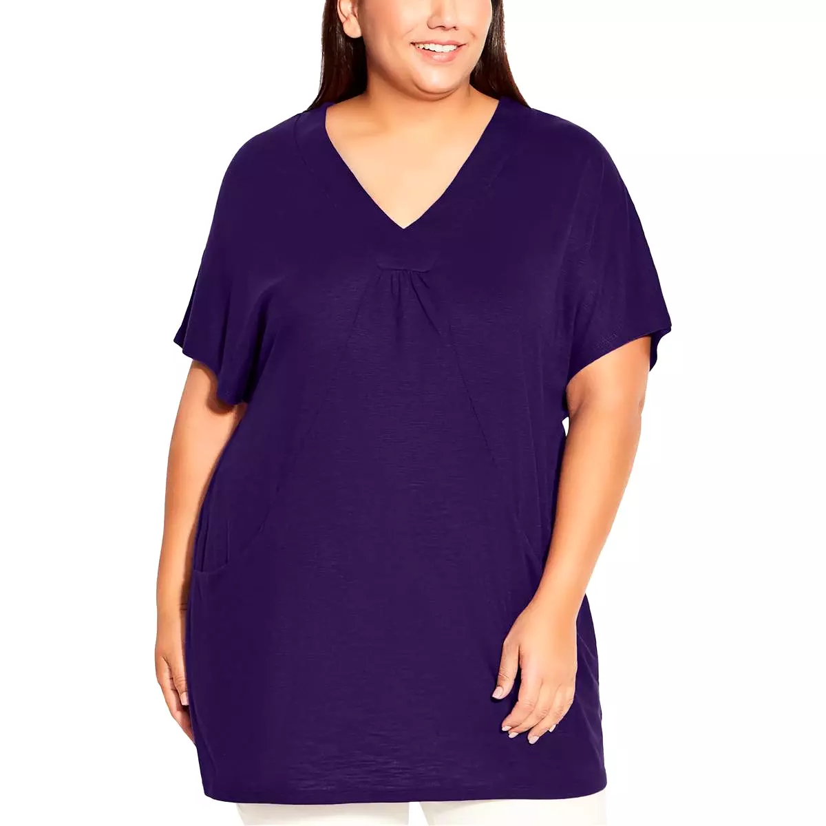 Avenue Womens Plus Short Sleeve V-Neck Tunic Top