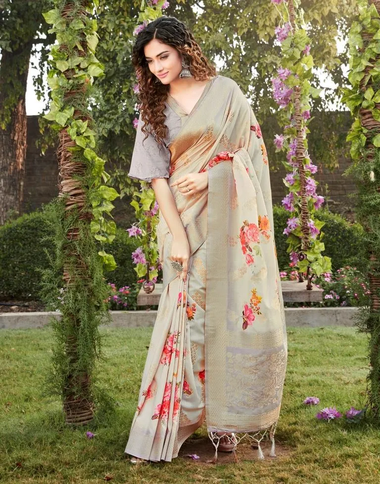 Beige Cotton Woven Sarees