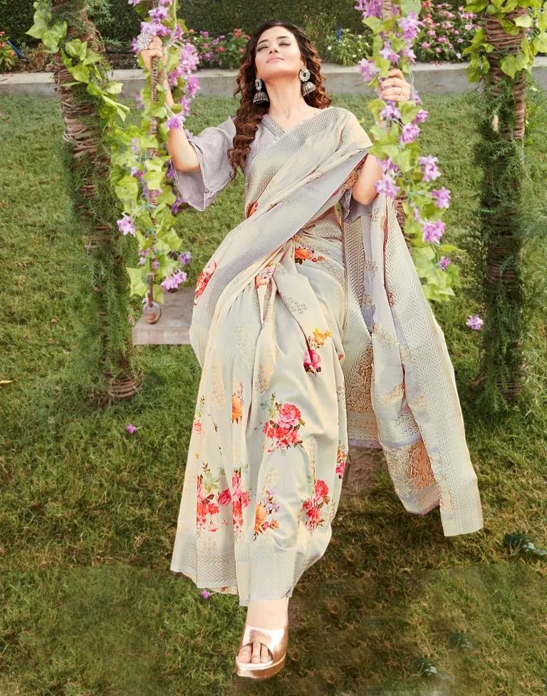 Beige Cotton Woven Sarees