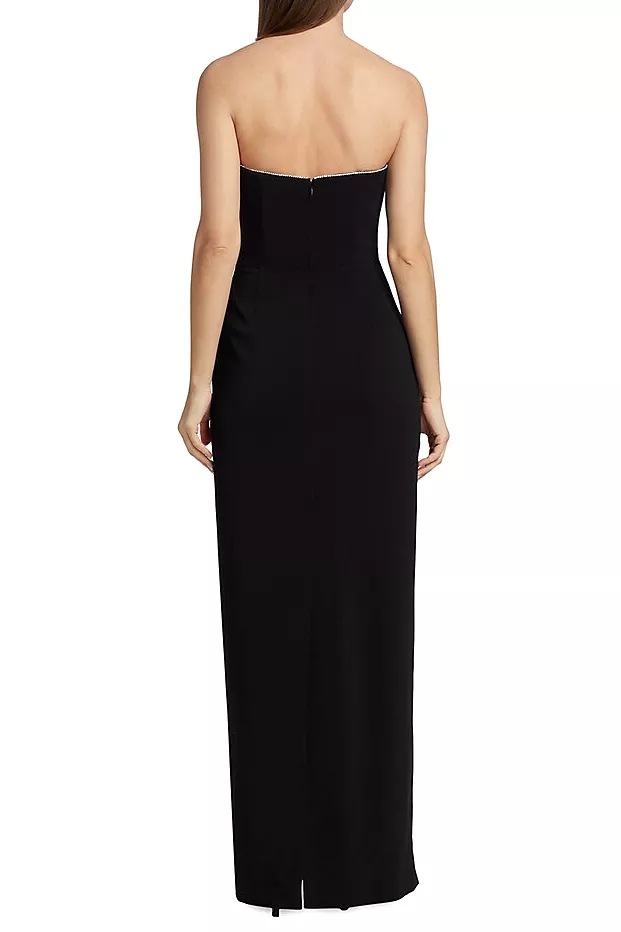 Black Embellished Stretch Crepe Strapless Dress