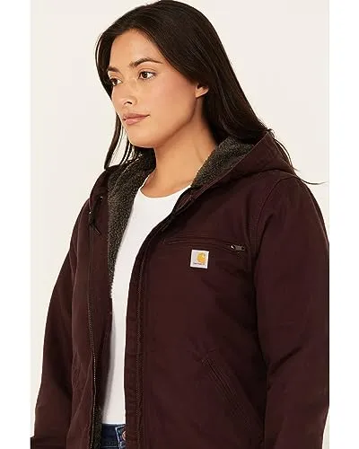 Carhartt 104292 Women's Loose Fit Washed Duck Sherpa Lined Jacket, BlackBerry, Small