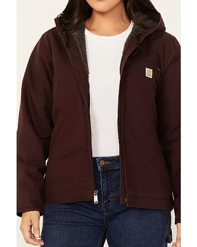 Carhartt 104292 Women's Loose Fit Washed Duck Sherpa Lined Jacket, BlackBerry, Small