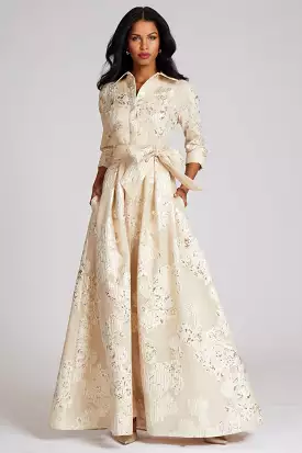 Champagne Jacquard Shirtdress Gown