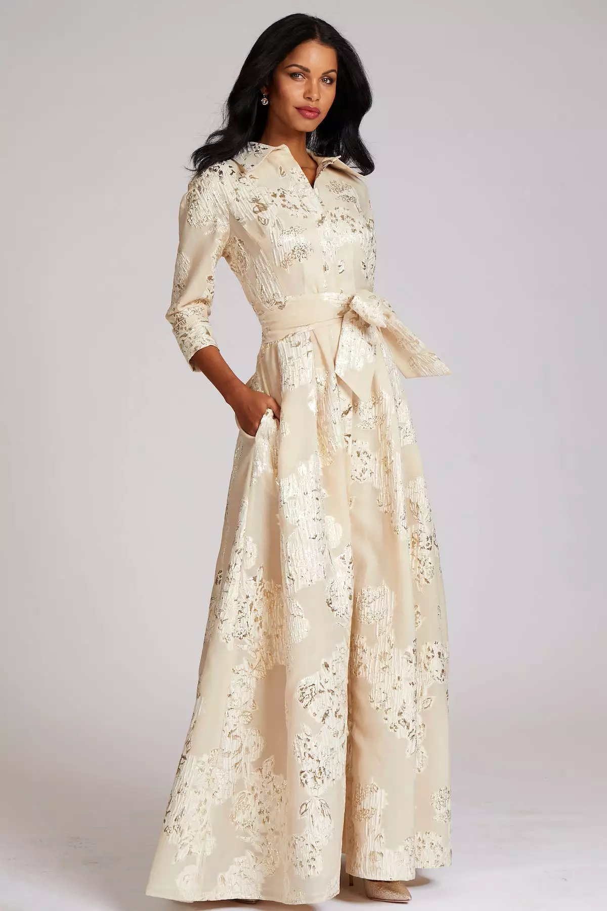 Champagne Jacquard Shirtdress Gown