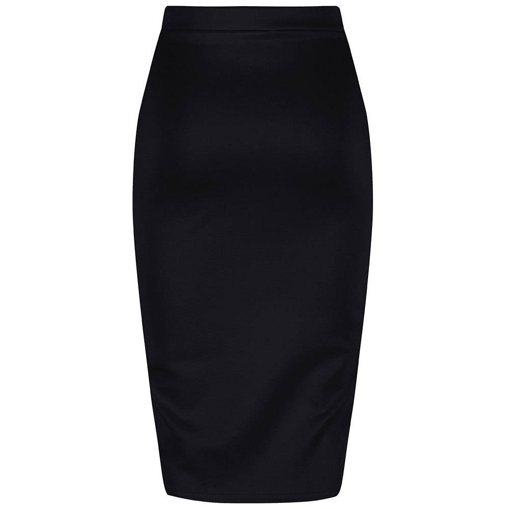 Classic Black Stretch Pencil Bodycon Midi Office Work Skirt