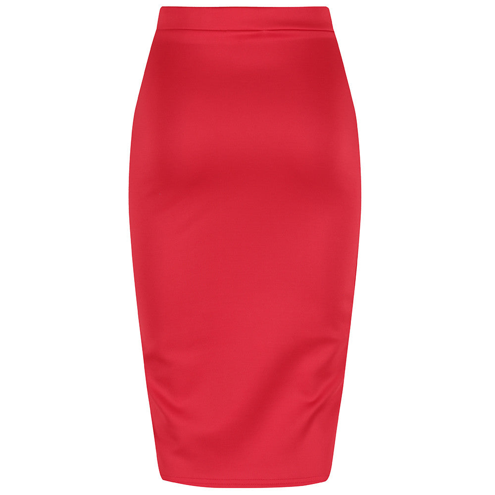 Classic Stretch Red Pencil Bodycon Midi Work Office Skirt