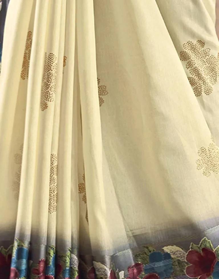 Cream Silk Printed Sarees