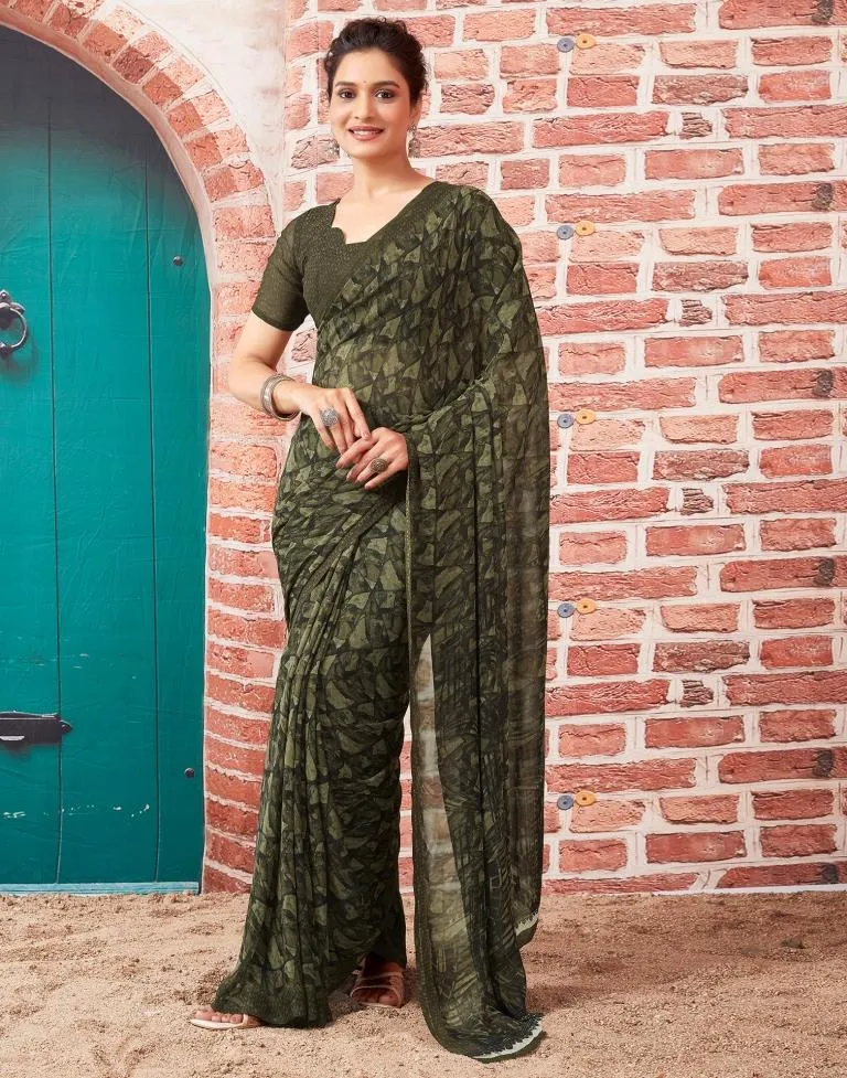 Dark Green Georgette Printed Sarees