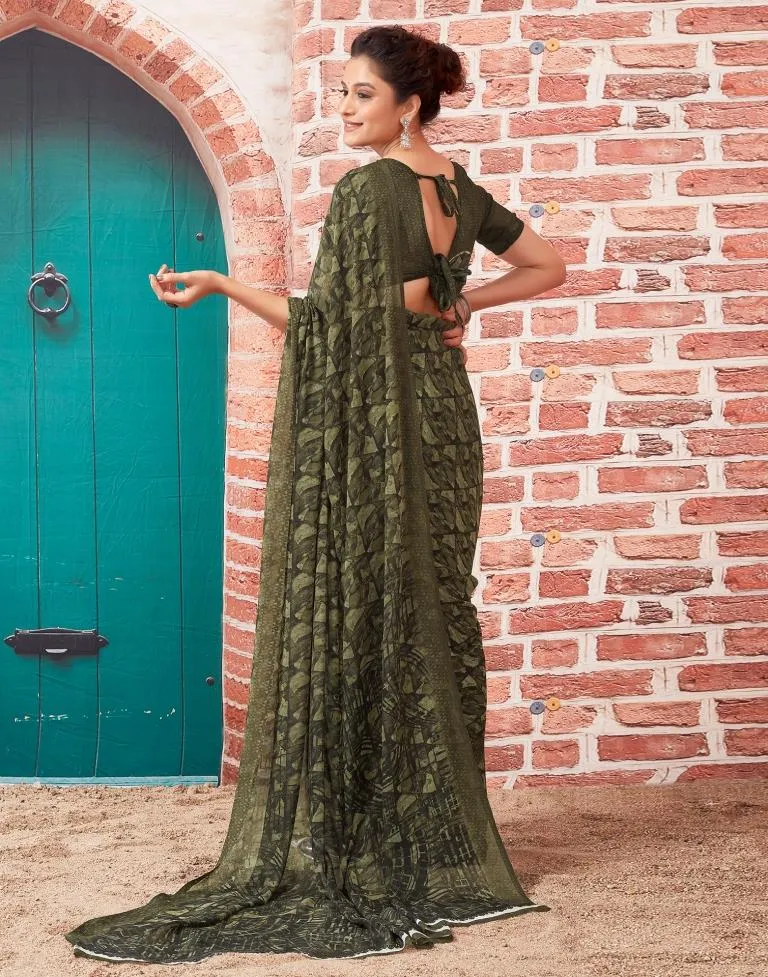 Dark Green Georgette Printed Sarees