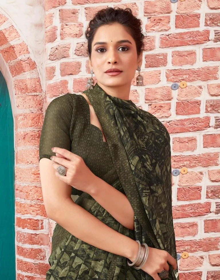 Dark Green Georgette Printed Sarees