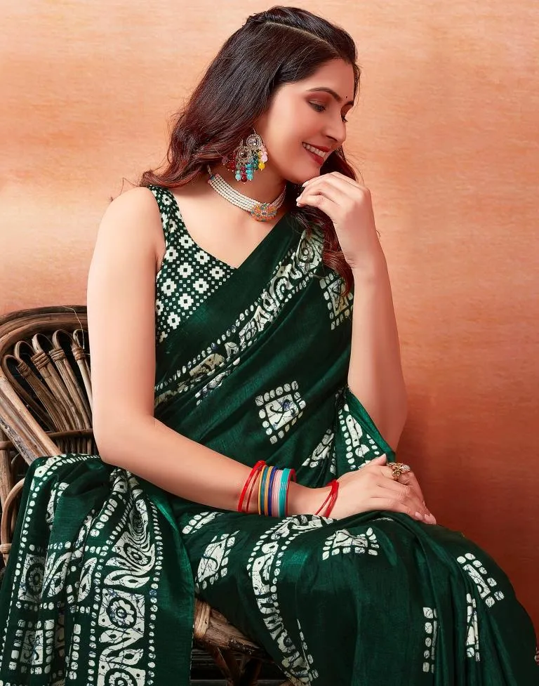 Dark Green Silk Printed Sarees