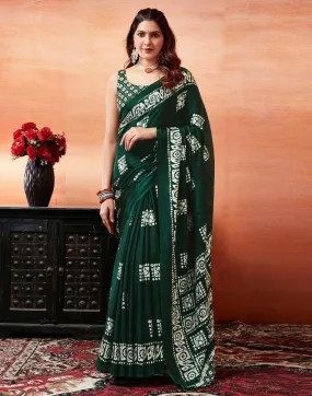 Dark Green Silk Printed Sarees