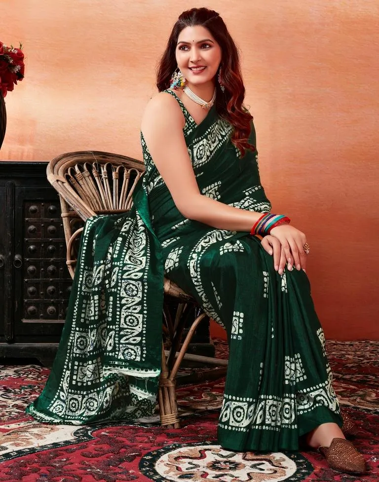 Dark Green Silk Printed Sarees