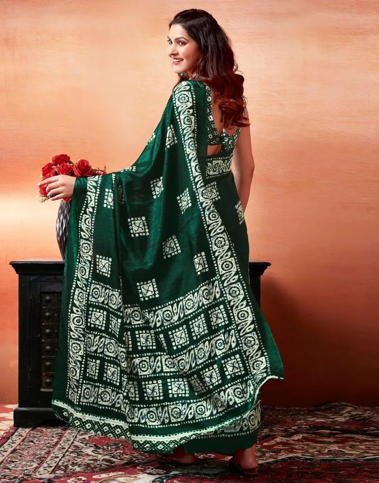 Dark Green Silk Printed Sarees