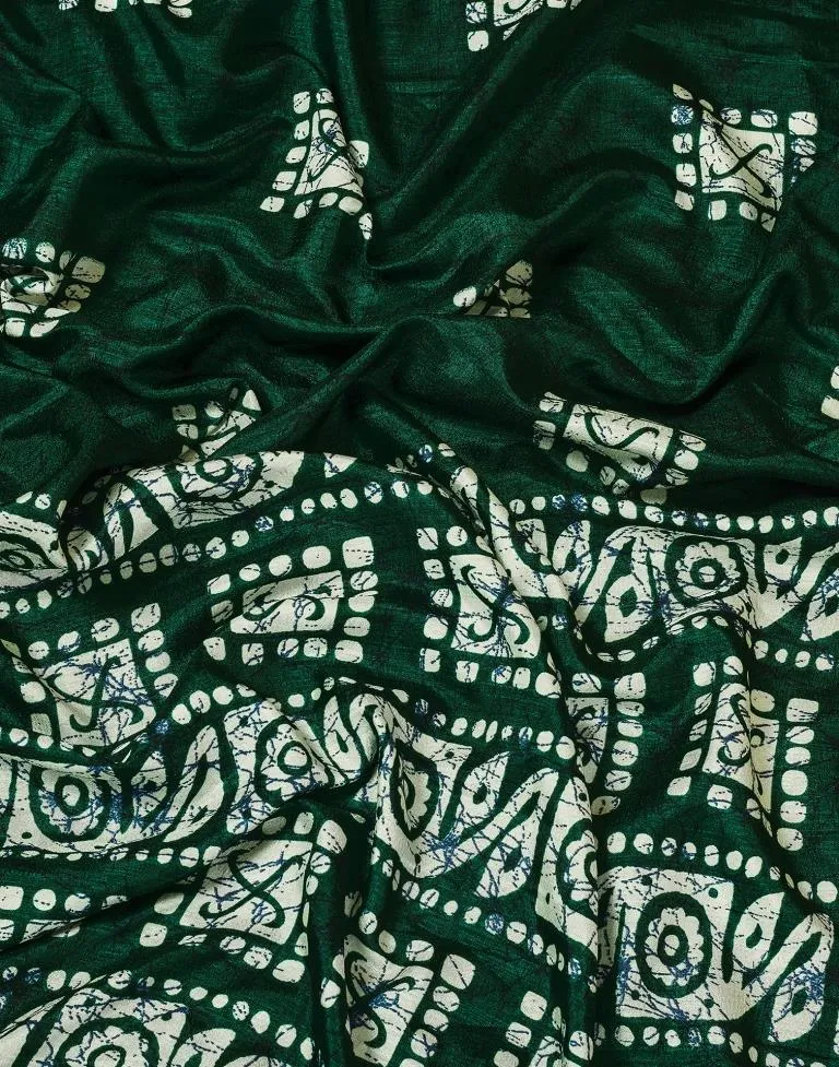 Dark Green Silk Printed Sarees