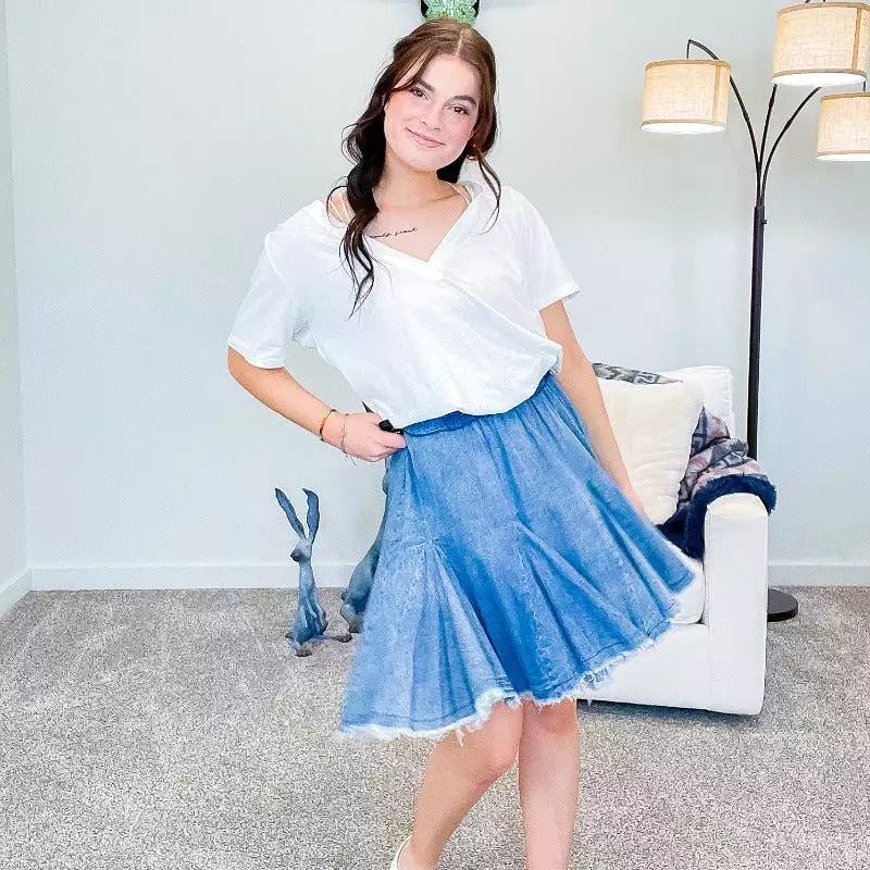 Flowy Wide Yoke Pleated Jean Skirt