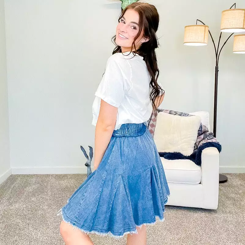 Flowy Wide Yoke Pleated Jean Skirt