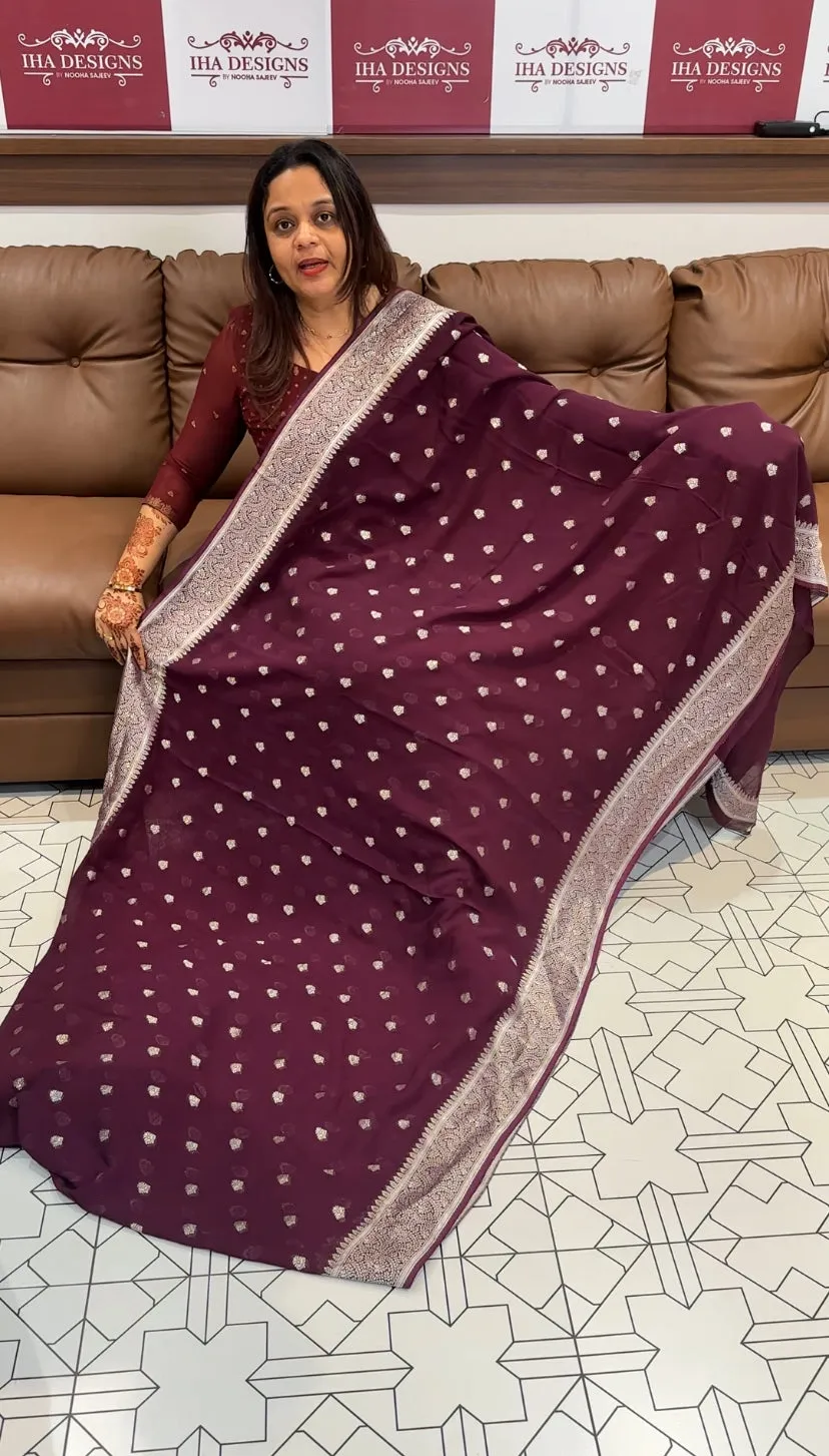 GEORGETTE BANARASI SAREES - IHA 14791