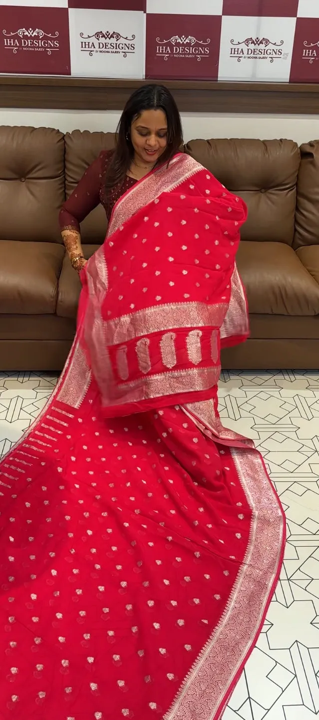 GEORGETTE BANARASI SAREES - IHA 14791