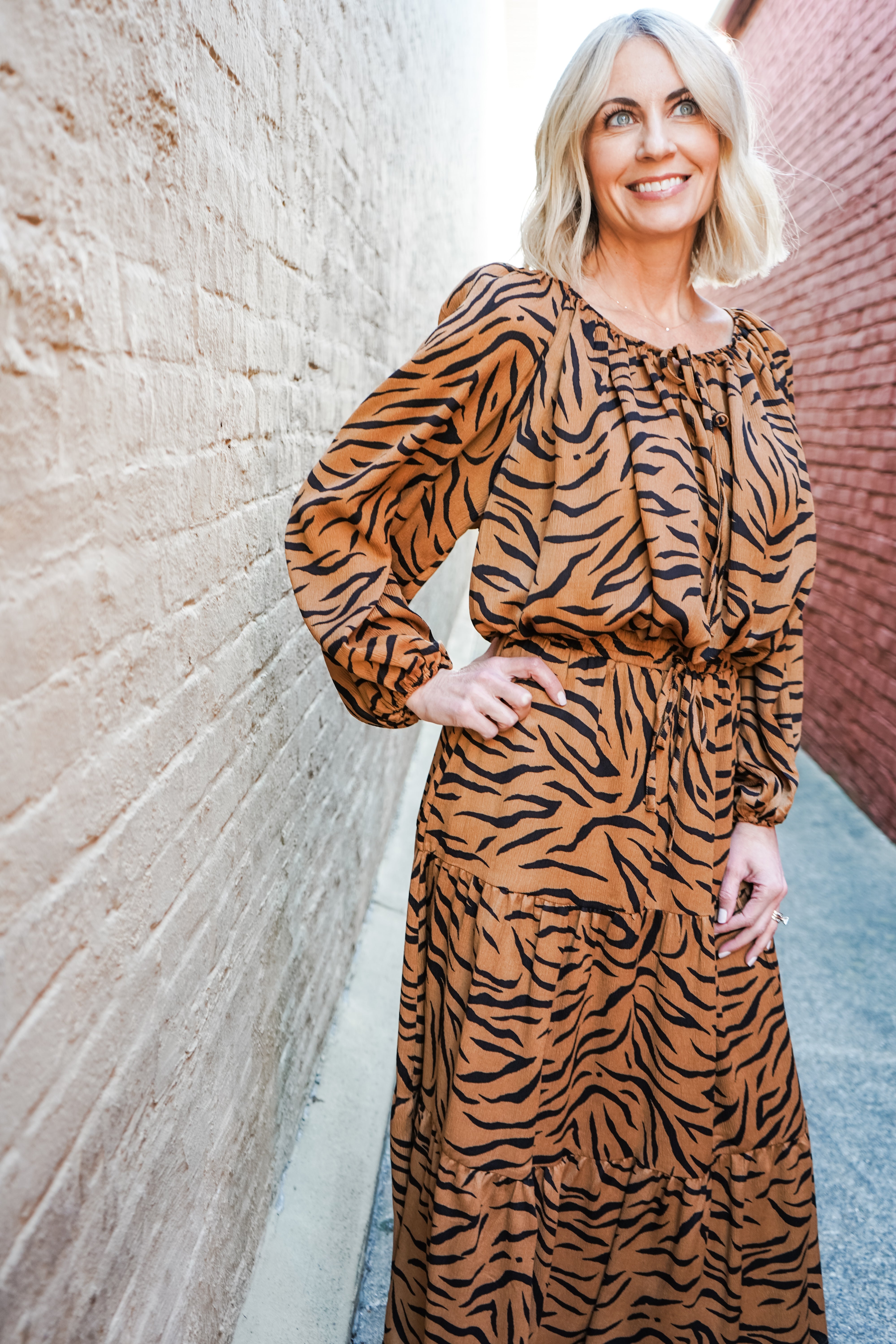 Get'Em Tiger Print Tiered Midi Skirt