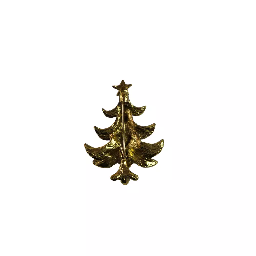 Gold Green Christmas Tree Brooch Blazer Shirt Pin