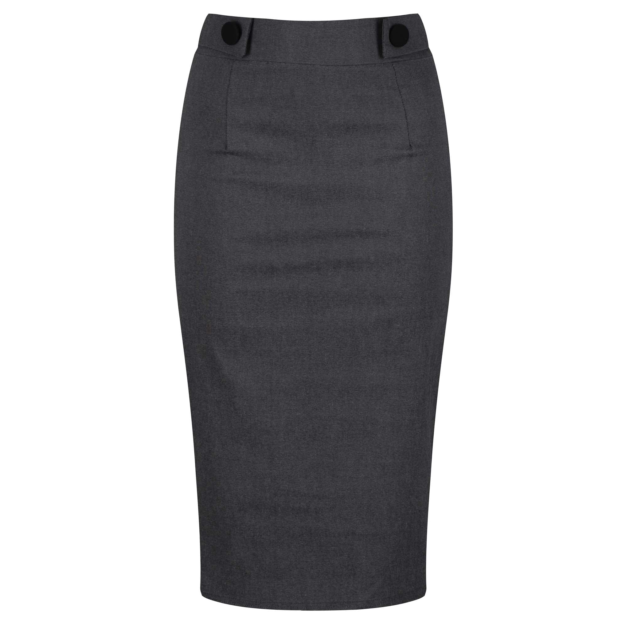 Grey 1940s Button Detail Bodycon Skirt