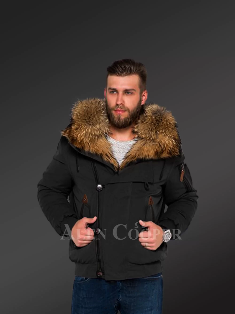 Hybrid Black Finn Raccoon Fur Parkas For Stylish Men