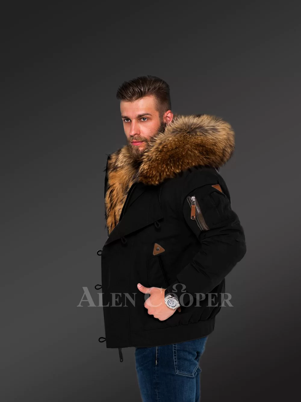 Hybrid Black Finn Raccoon Fur Parkas For Stylish Men