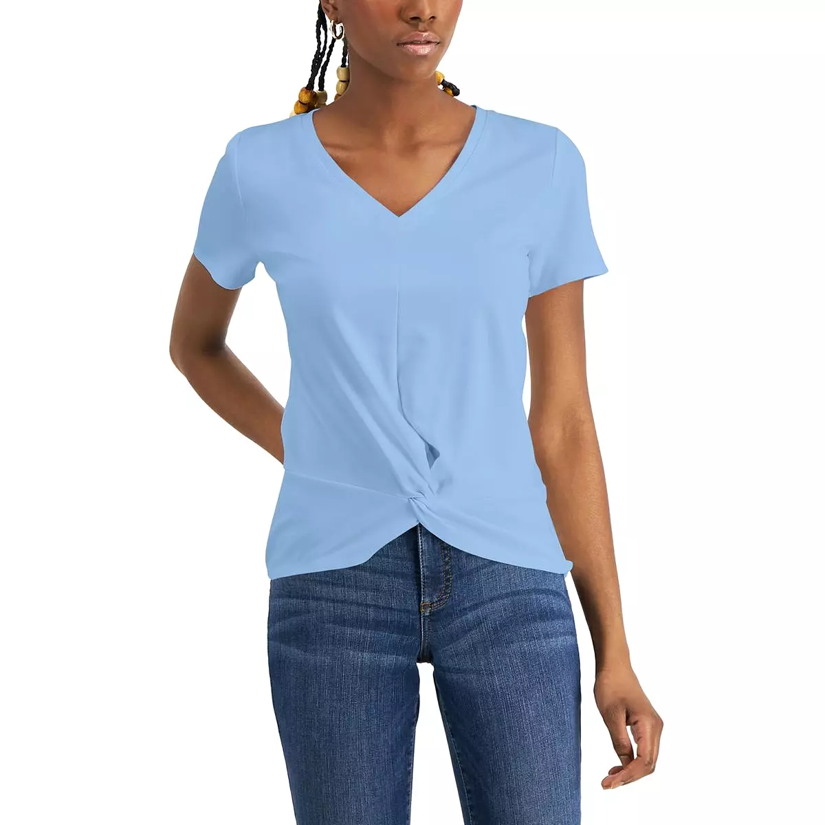 INC Womens Twist-Front V-Neck Pullover Top