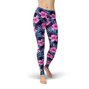 Jean Pink Tropical Flowers Leggings