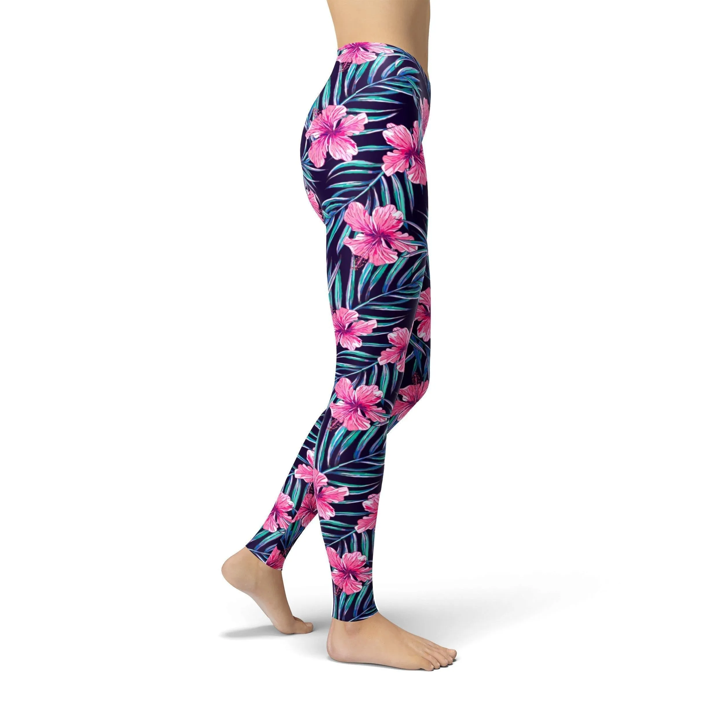 Jean Pink Tropical Flowers Leggings