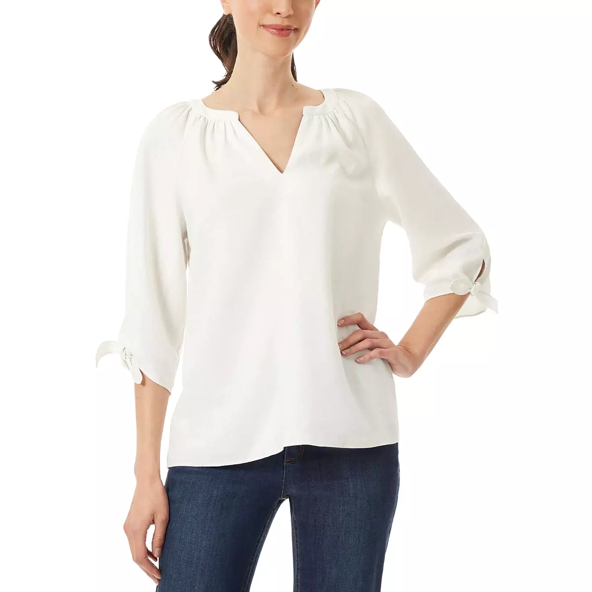 Jones New York Womens Linen Hi-Low Blouse