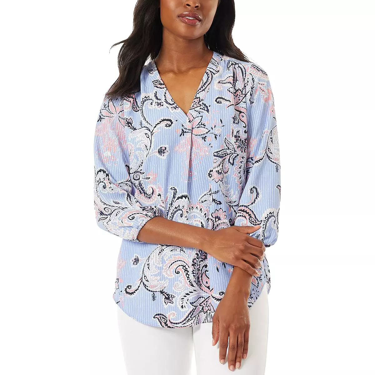 Jones New York Womens Paisley V-Neck Blouse