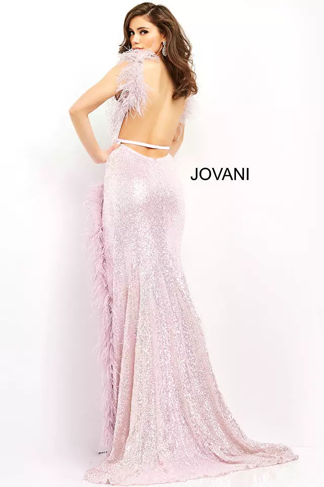 Jovani 06164 Sequin Feather Gown