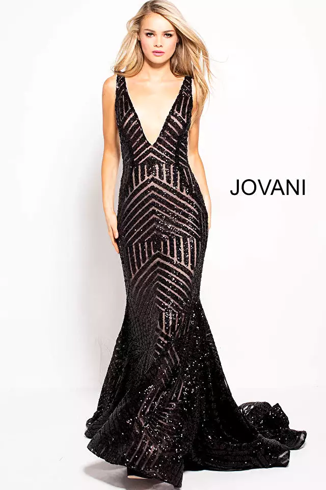 Jovani 59672 Sequin Embellished V Neck Gown