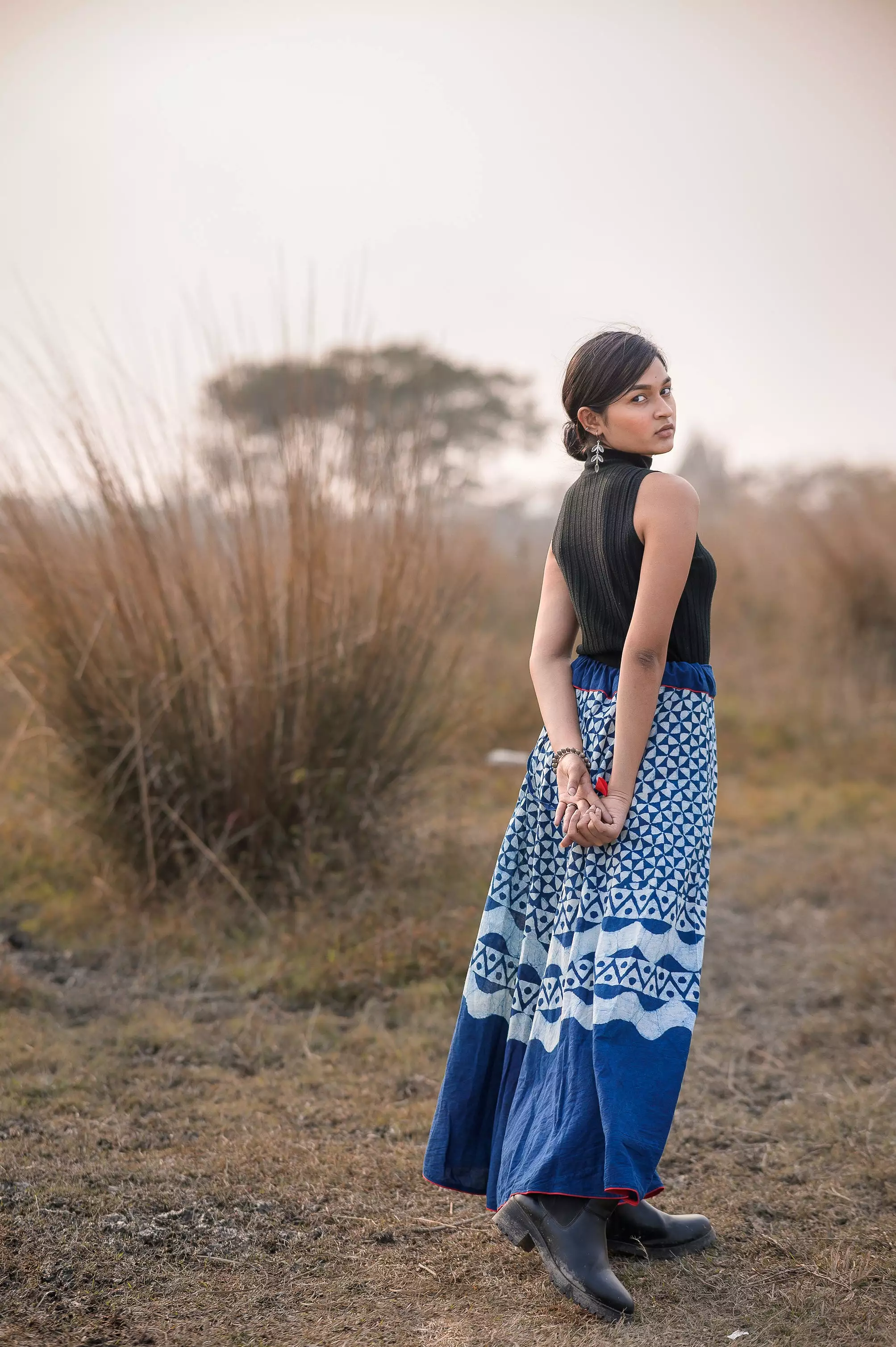 Kaisori Indigo Dabu Prism handblockprinted  skirt