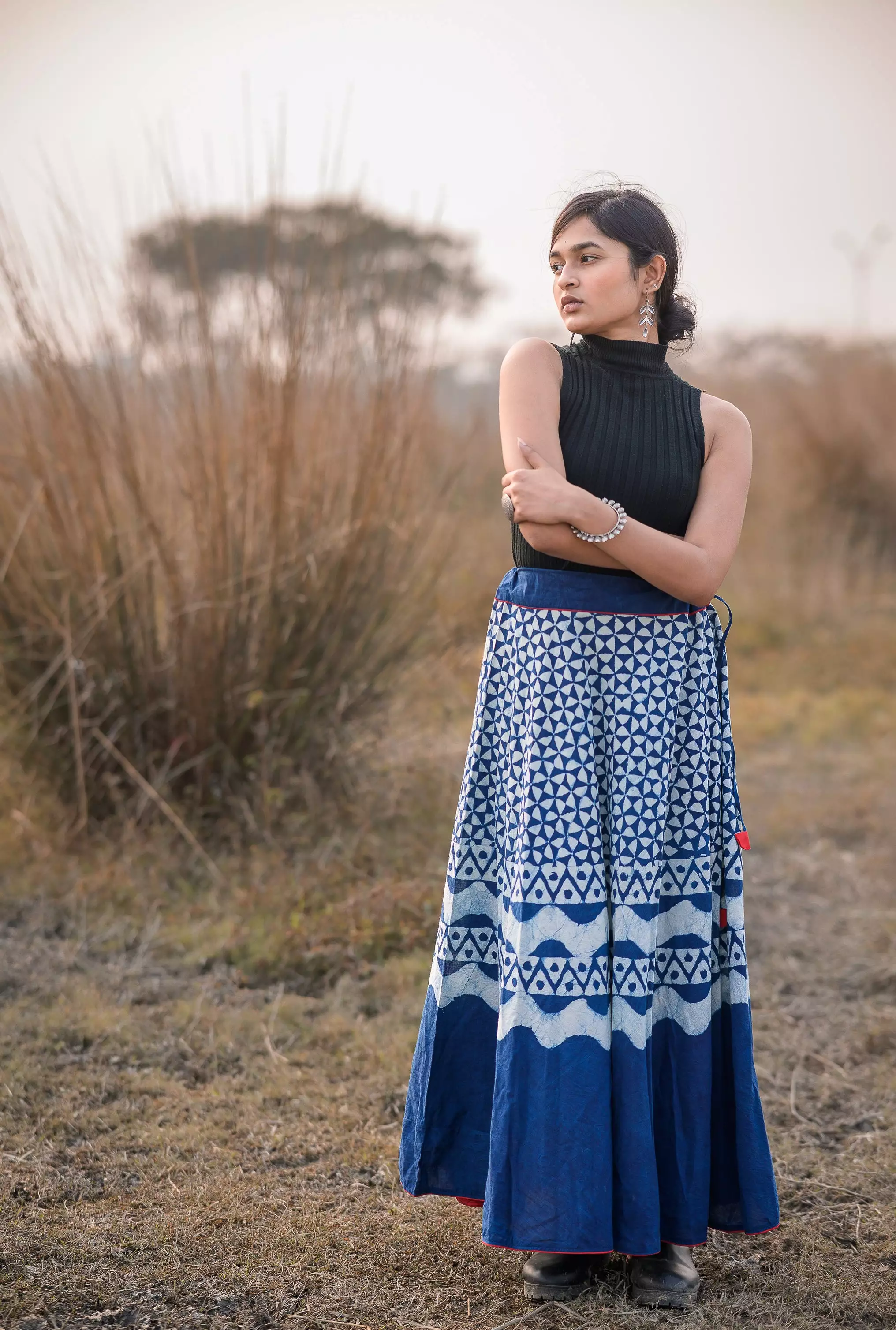 Kaisori Indigo Dabu Prism handblockprinted  skirt