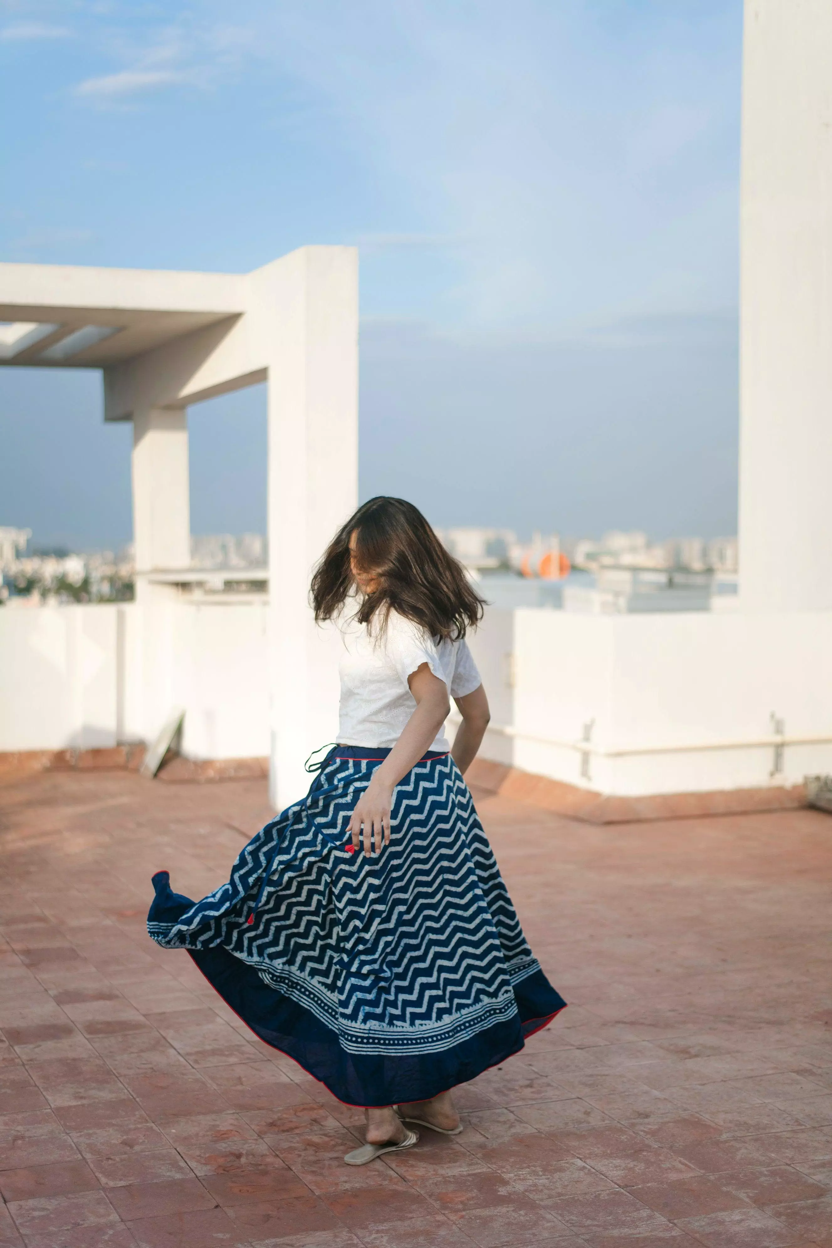 Kaisori Indigo Skirt - Chevron