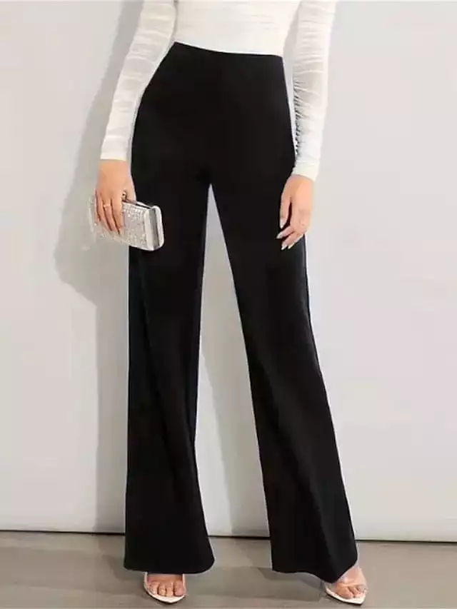 Ladies' High-Waisted Straight Leg Dress Pants in Black and Royal Blue