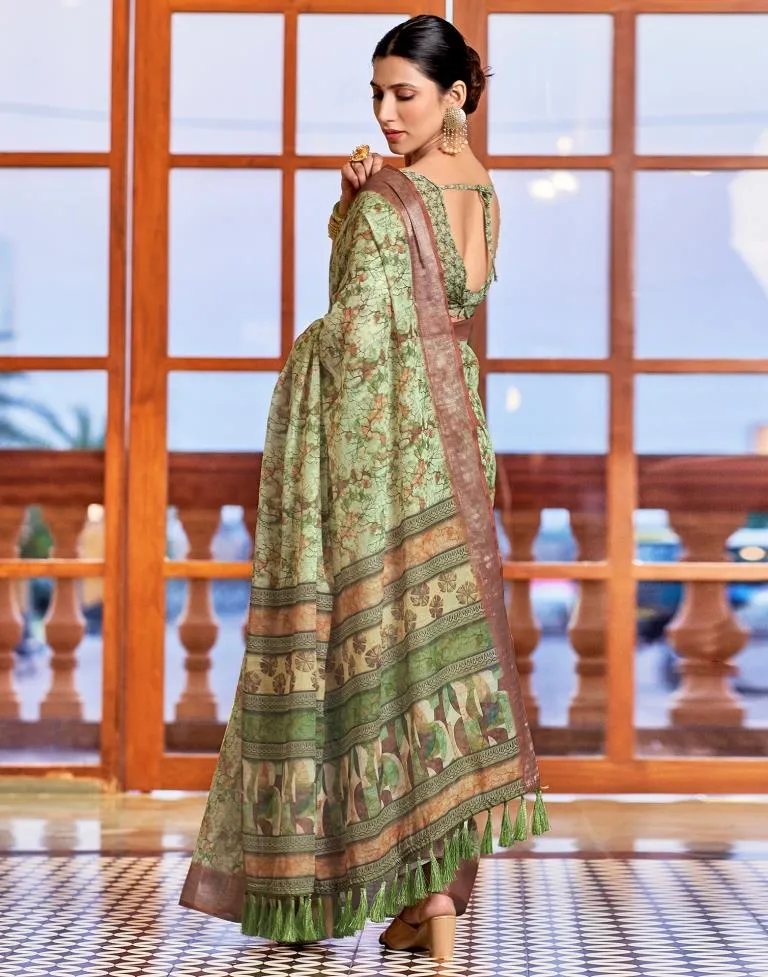 Light Green Linen Printed Sarees